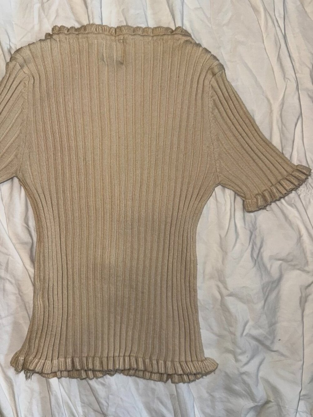 Princess Polly Beige Ribbed Knit Button-Up Top - Picture 3 of 5